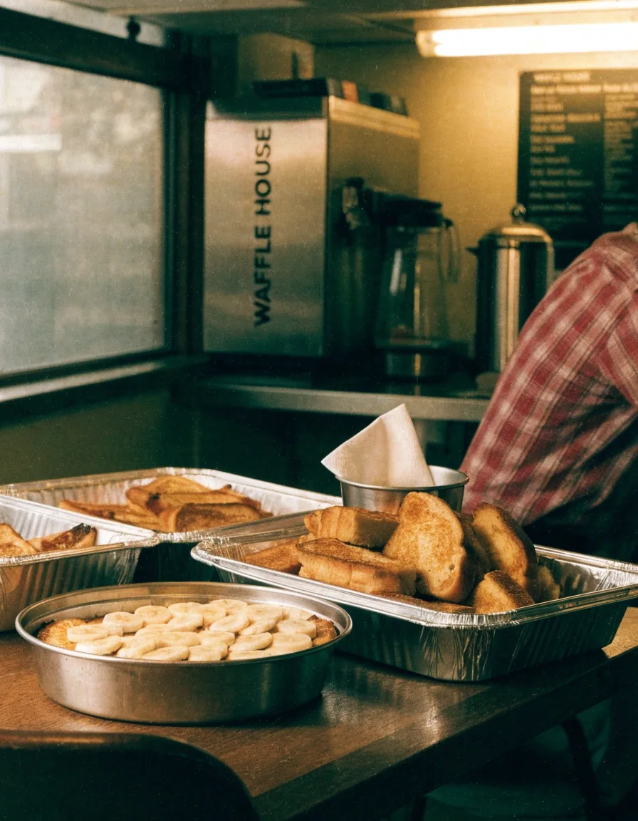 A hand with a pen beside a coffee cup at a diner table at night, writing a message by hand